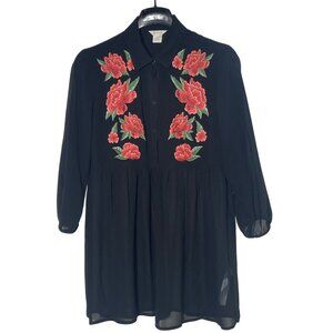 Ariat Rose Embroidered Babydoll Button Down Sheer Top Sz SM Western Cowgirl